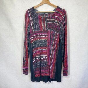 Nic + Zoe Geometric Long Sleeve Multi-Colored Stretch Tunic L